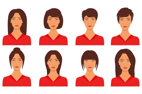 Schöne junge frau mit verschiedenen haarschnitten brunette mit verschiedenen frisuren Premium