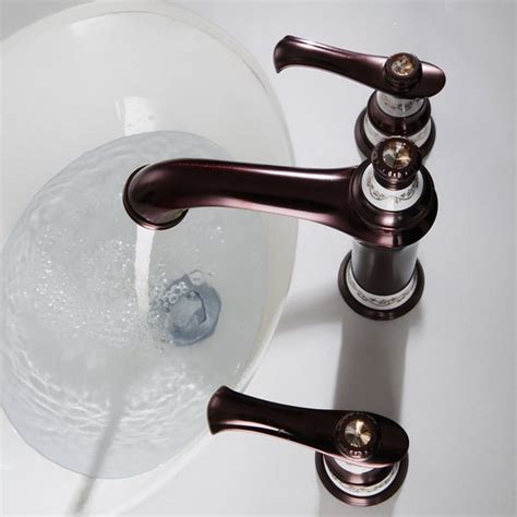 Deck Mounted 2 Handle Antique Brass Bathroom Sink Faucet Orb Homary