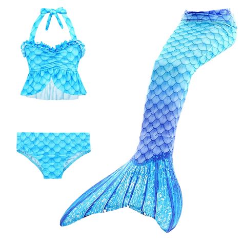 Hienoo Girls Halter Ruffle Bikini Fish Tail Set 3Pcs Swimsuit Bathing Suits Sizes 2 13