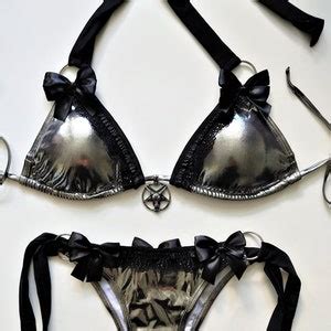Goth Bikini Silver Metalic Cheeky Brazilian Bikini Custom Emo Gothic