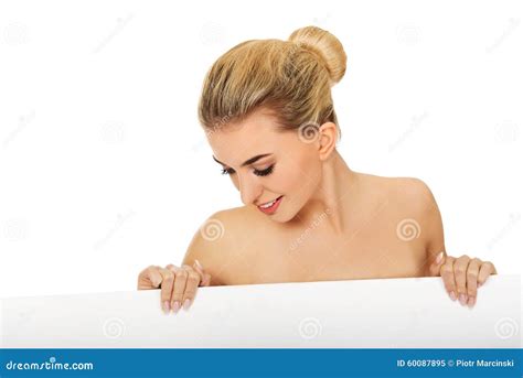 Nude Woman Holding Blank Banner Stock Image Image Of Sheet Copy