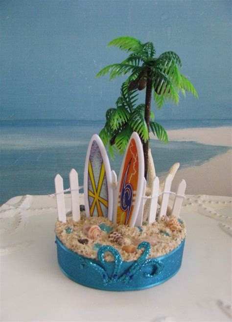 Surfboard Palm Tree Beach Wedding Cake Topper Designed By