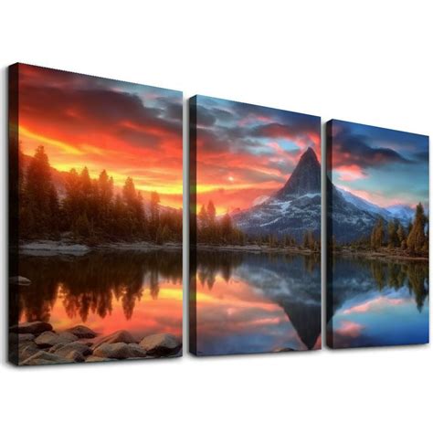 Onetech Nature Wall Art Canvas Picture Lake Scene Forest Tree Artwork