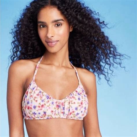 Shade Shore Swim Shade Shore Bikini Top Floral Halter Bralette Multicolor Feminine Ruched
