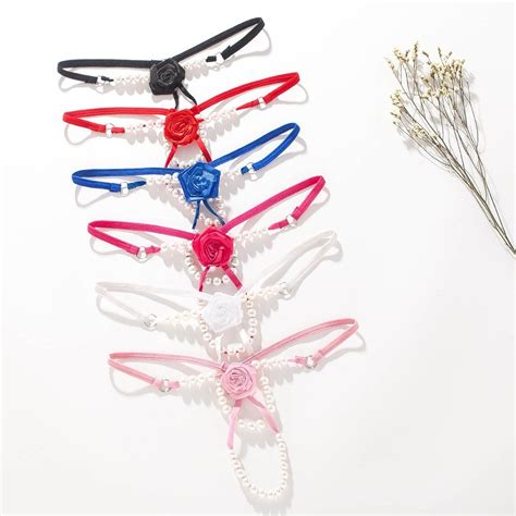 Sexy Pearl Chain Women Panties Hot Rose Flower Women Underwear Sexy G String Erotic Thongs Low