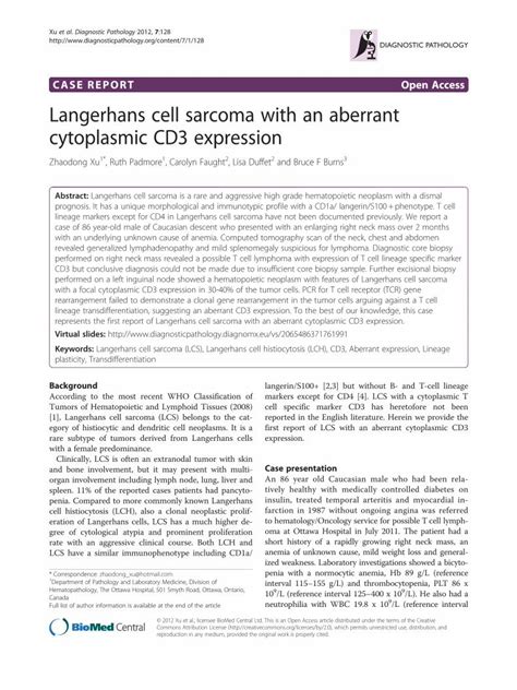 Pdf Langerhans Cell Sarcoma With An Aberrant Cytoplasmic Cd