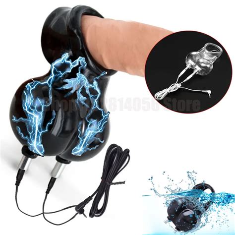 E Stim Chastity Cage Cockring Testicle Electrostimulation Penis Extender Bdsm Sex Toy For Men