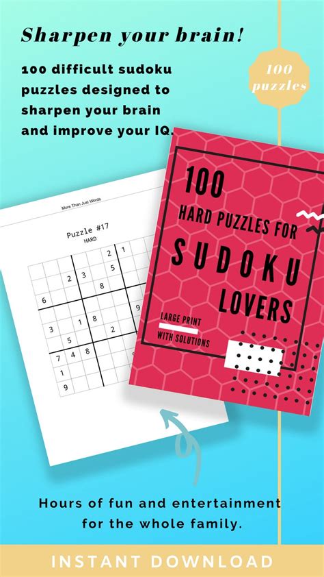 100 Hard Puzzles For Soduku Printable Large Print Games For Etsy