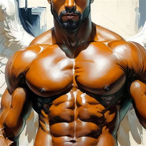 Muscled Man Nude Figure Angel Wings Gay Art AI Generated Realistic Digital Illustration Wall