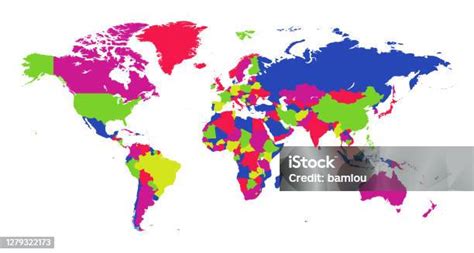 Peta Dunia Yang Sangat Rinci Dengan Warnawarna Cerah Ilustrasi Stok