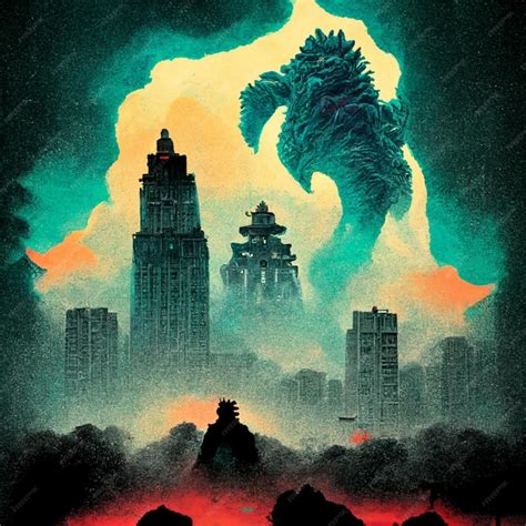 Premium AI Image | Godzilla rising over a city with a giant godzilla in ...