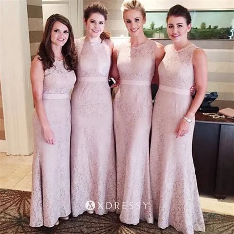 Nude Pink Lace Sleeveless Long Bridesmaid Dresses Xdressy