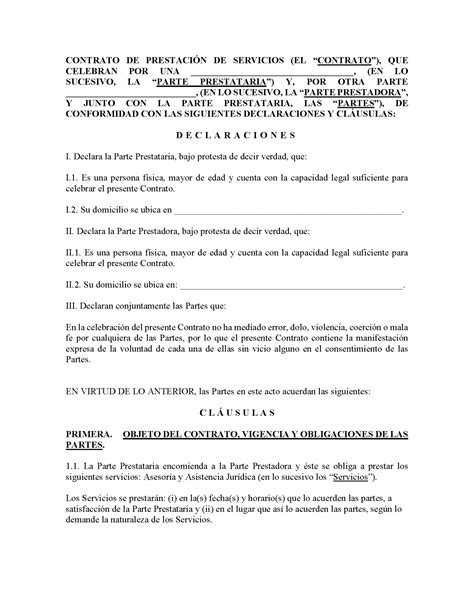 Clausulas De Un Contrato De Servicios Actualizado Marzo