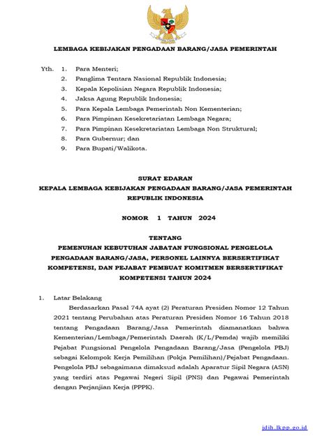 Surat Edaran Kepala Lkpp Nomor 1 Tahun 2024 2317 1 Pdf