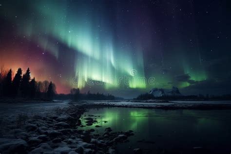 A Breathtaking Spectacle The Beautiful Aurora Lights Up The Night Stock