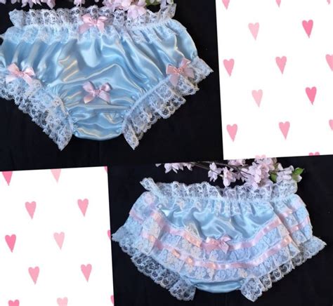 Baby Blue Satin Bikini Panties Sissy Knickers With Bum Ruffles Hand Made To Order Medium Up To