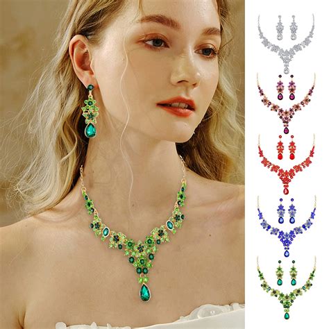 Hyasfey 1 Set Bride Jewelry Set Faux Crystal Symmetric Luxury Necklace