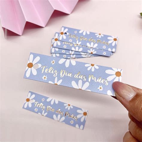 Tag Palito Hot Stamping Feliz Dia das Mães Azul Coleção Dia das