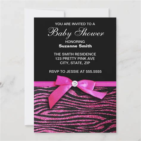 Hot Pink Zebra Print Girl Baby Shower Invitations Zazzle