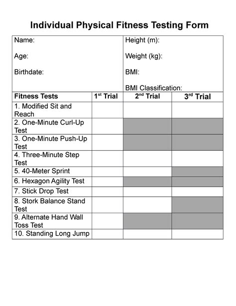 Individual Physical Fitness Testing Form Individual Physical Fitness Testing Form Name Age