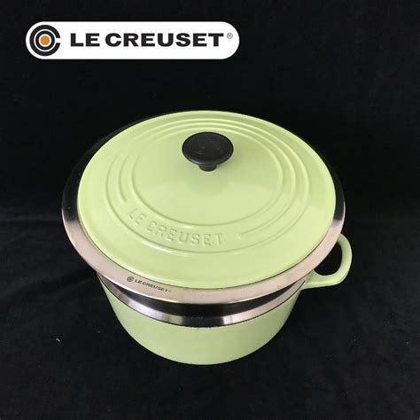 1212 Le Creuset ル クルーゼ ココットロンド ライム ホーロー 両手鍋 22cm スチーマー付き フランス 両手鍋 ｜売買されたオークション情報、yahooの商品情報を