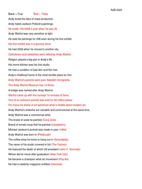 Andy Warhol Quiz | PDF
