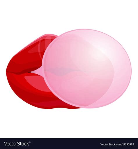 Plump Female Lips Covered With Red Lipstick Blowing Big Bubble From Pink Chewing Gum Isolated