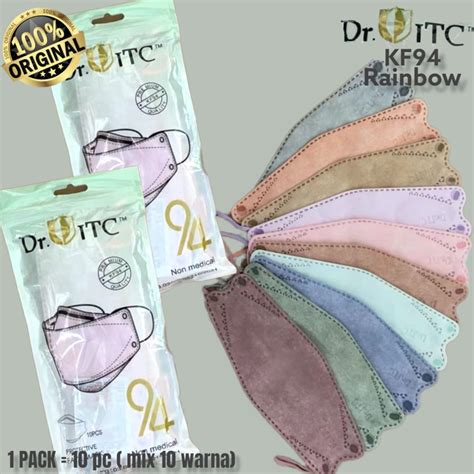 Jual Masker KF94 Dr ITC 4 Ply Rainbow Series Mix Warna Embos 10pc