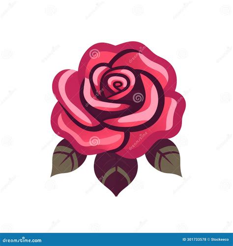 Pink Rose Illustration: Colored Cartoon Style with Classic Tattoo ...