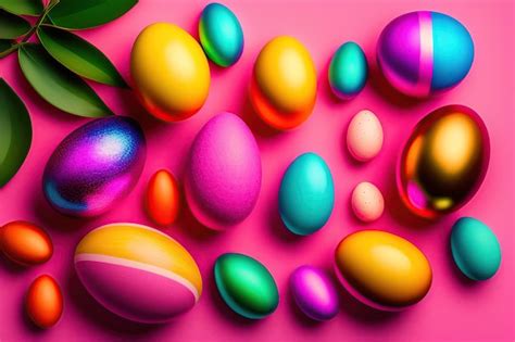 Premium Photo Colorful Easter Eggs In Nest And Flowers On Pink