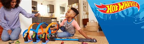 Hot Wheels Track Set And Toy Car Large Scale Motorized Track With Corkscrew Loops Crash