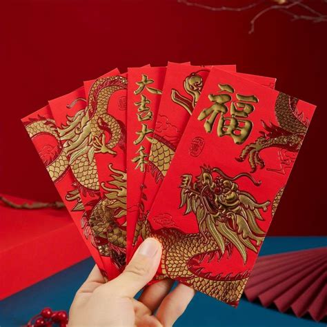 36pcs Set Large Size Chinese Red Envelopes 2024 Year Of The Dragon Red