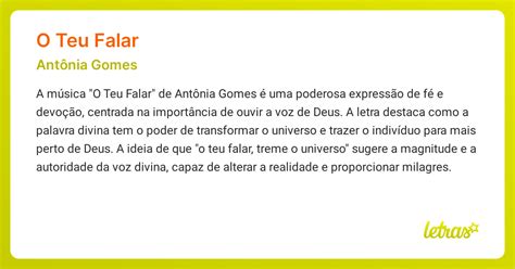 O Teu Falar Antonia Gomes Letra - Significado da música O TEU FALAR (Antônia Gomes) - LETRAS.MUS.BR