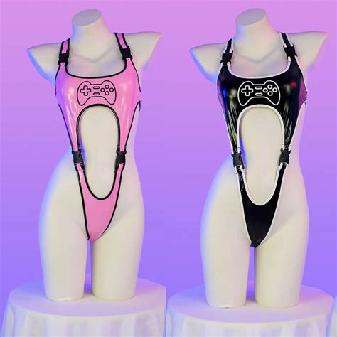 Anime Game Remote Control Cosplay Bodysuit Punk Pu Leather Jumpsuit Lingerie Sexy Swimsuit For
