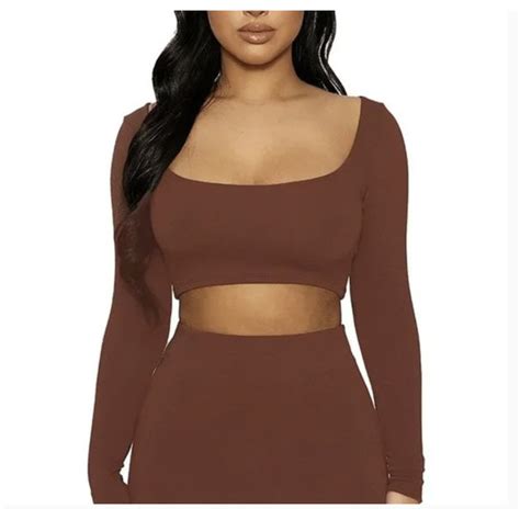 Naked Wardrobe Tops Naked Wardrobe Scoop Neck Long Sleeve Crop Top