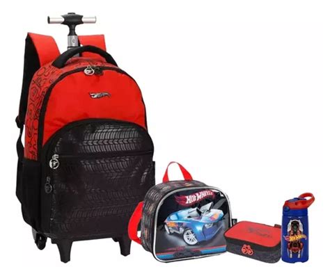 Kit Completo Mochila Hot Wheels Pneu Meninos Grande Rodinhas