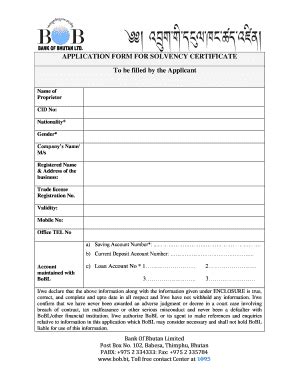 Fillable Online APPLICATION FORM FOR SOLVENCY CERTIFICATE To Be Filled