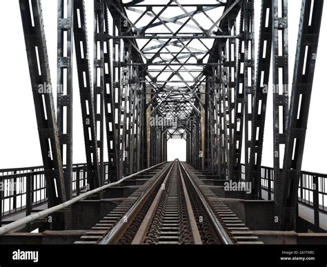 Railway bridge with iron structure, isolated on white background Stock ...