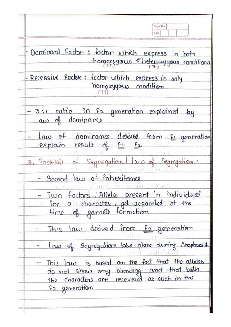 SOLUTION Handwritten Notes Principle Of Inheritance And Variations