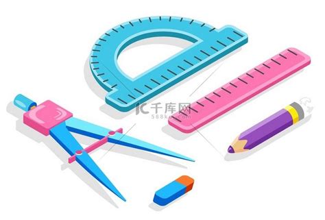 学校文具用品、尺子和分隔器、铅笔和橡皮擦、量角器隔离对象矢量。背景图片免费下载 海报banner 高清大图 千库网 图片编号6240869