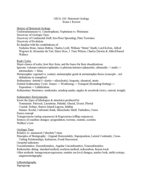 Examination 1 Review - Historical Geology | GEOL 102 - Docsity
