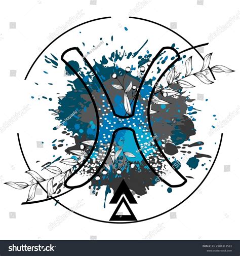 Pisces Zodiac Symbol Tattoo Watercolor Splatter Stock Vector Royalty