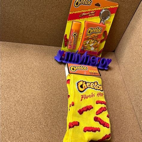 Accessories Cheetos Flamin Hot Trio With Flavored Lip Balm Keychain Holder Crew Socks Poshmark