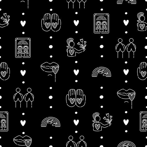 Lesbian Seamless Pattern Lgbt Vector Black And White Background