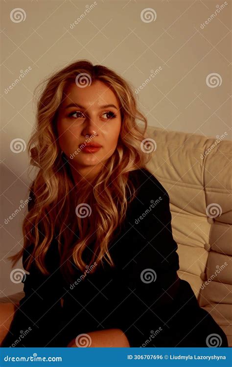 Portrait Of A Pretty Blonde With Long Hair And Cute Appearance Stock Photo Image Of Pretty