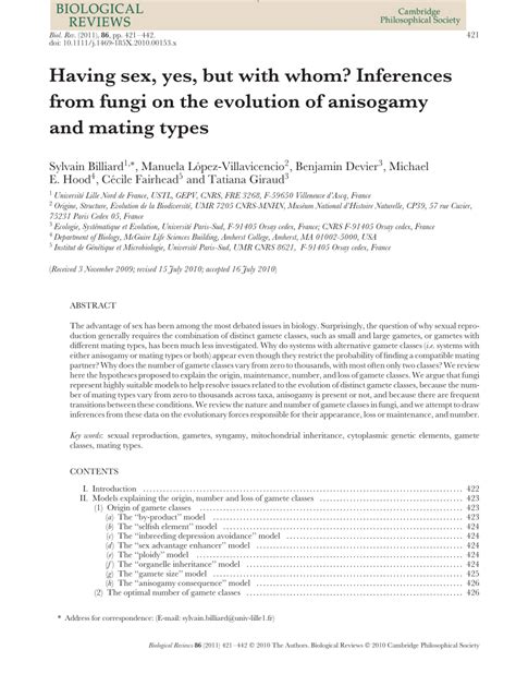 Pdf Having Sex Yes But With Whom Inferences From Fungi On The Evolution Of Anisogamy And