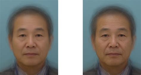 日本人60代男性の平均顔（左）と標準顔（右）