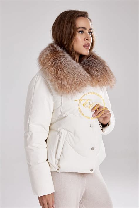 Заказать Короткую белую пуховик с мехом с доставкой | Артикул: TG-526 ...