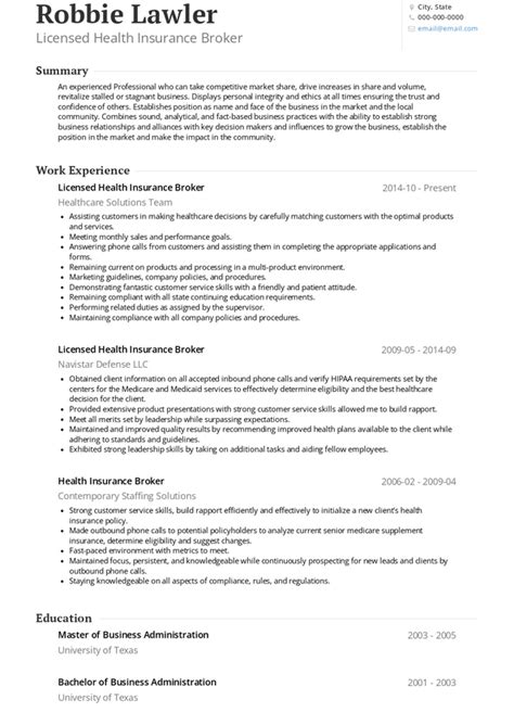 Insurance Broker Resume Samples And Templates Visualcv