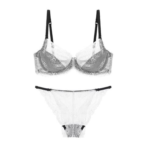 ENSEMBLE LINGERIE Femme Dentelle Sexy Transparente Ultra Fine Respirante Sans Eponge Blanc